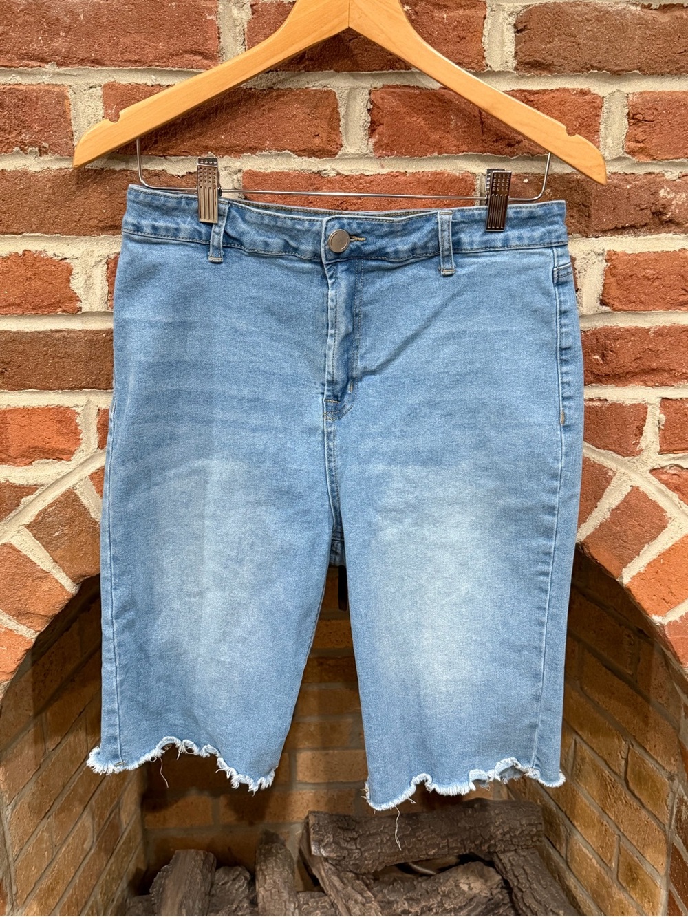 Fashion Nova Light Wash Distressed Bermuda Shorts